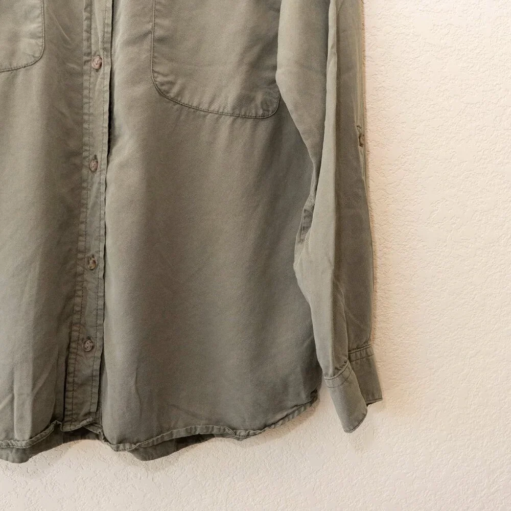Social Standard Sanctuary M Olive 100% Tencel Roll Tab Button Shirt - Picture 5 of 12
